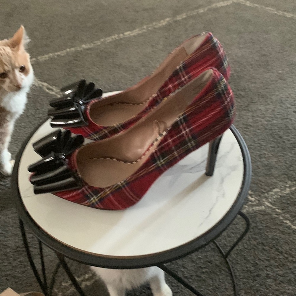 Betset Johnson high heels women cho,s fabric red with a bow